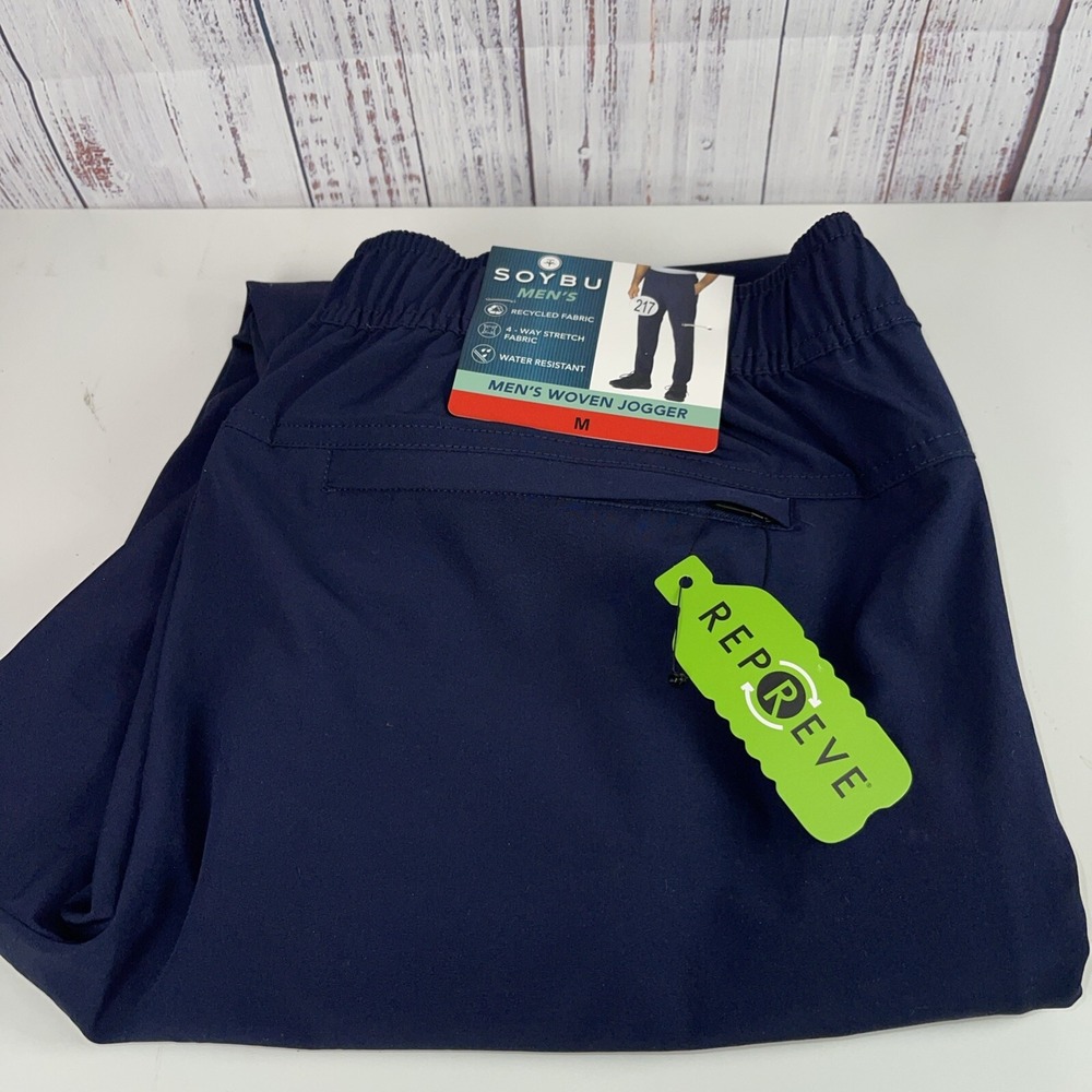 Soybu Woven Jogger Mens Medium Blue 4-Way Stretch Water Resistant Pants NEW